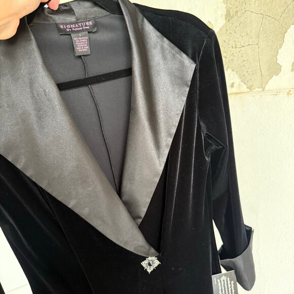 Vtg Tuxedo Dress Black Velvet Satin Lapels 90s Cocktail Evening Gown Womens 6 - Picture 10 of 10